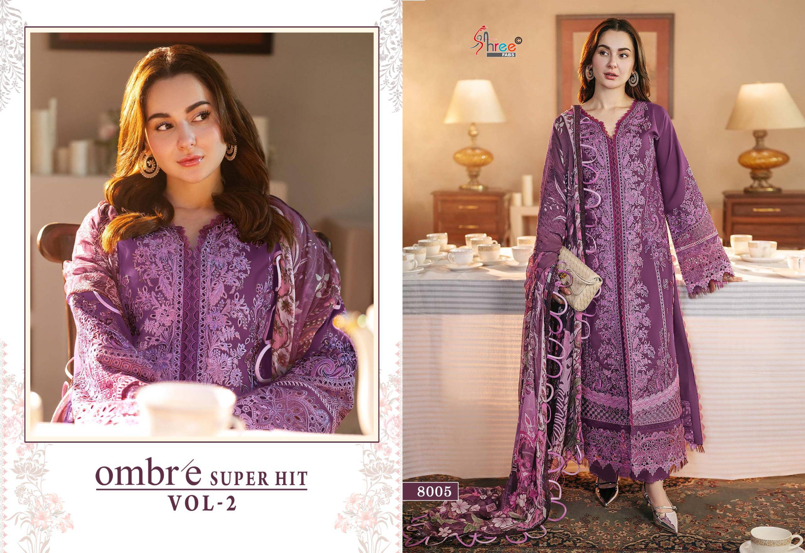  OMBRE SUPER HIT VOL-2 BY Shree Fabs 8001 TO 8006 SERIES Pakistani Stylish Embroidered Pure cotton Dresses At Wholesale Price